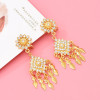 N-7847 Gold Bohemian Rhinestone Flower Leaf Tassel Necklace Ethnic Stud Earring Set for Women Girls Birthday Gift Vacation Jewelry