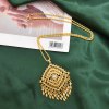 N-7847 Gold Bohemian Rhinestone Flower Leaf Tassel Necklace Ethnic Stud Earring Set for Women Girls Birthday Gift Vacation Jewelry