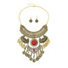 N-7846 New Gypsy Vintage Large Geometric Leaf Tassel Pendant Necklace Earrings Women's Tribal Party Jewelry Set