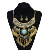 N-7846 New Gypsy Vintage Large Geometric Leaf Tassel Pendant Necklace Earrings Women's Tribal Party Jewelry Set