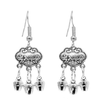 E-6507 Vintage Chinese Style Long Life Lock Access Safety Words Bell Tassel Pendant Earrings