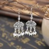 E-6507 Vintage Chinese Style Long Life Lock Access Safety Words Bell Tassel Pendant Earrings