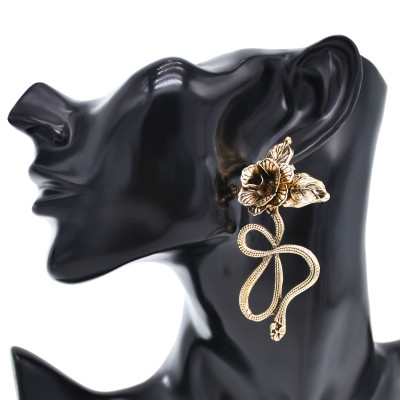 E-6508 Punk Vintage Gold Rose Flower Snake Earrings Dangle for Women Girls Birthday Party Jewelry Gift Vacation Decoration