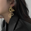 E-6508 Punk Vintage Gold Rose Flower Snake Earrings Dangle for Women Girls Birthday Party Jewelry Gift Vacation Decoration