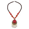 N-7852 Tibetan Style Acrylic Gem Beaded Round Pendant Alloy Necklace Tibetan National Tassels Necklace