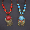 N-7852 Tibetan Style Acrylic Gem Beaded Round Pendant Alloy Necklace Tibetan National Tassels Necklace