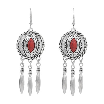 E-6509 INDIAN VINTAGE SILVER METAL BLUE RED ACRYLIC LONG TASSEL EARRINGS FOR WOMEN BOHO ETHNIC PARTY JEWELRY GIFT
