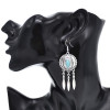 E-6509 INDIAN VINTAGE SILVER METAL BLUE RED ACRYLIC LONG TASSEL EARRINGS FOR WOMEN BOHO ETHNIC PARTY JEWELRY GIFT
