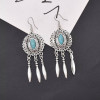 E-6509 INDIAN VINTAGE SILVER METAL BLUE RED ACRYLIC LONG TASSEL EARRINGS FOR WOMEN BOHO ETHNIC PARTY JEWELRY GIFT
