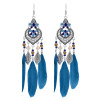 E-6077 Bohemian Metal Leaf Shape Feather Pendant Earrings Silver Metal Hollow Carved Fashion Earrings