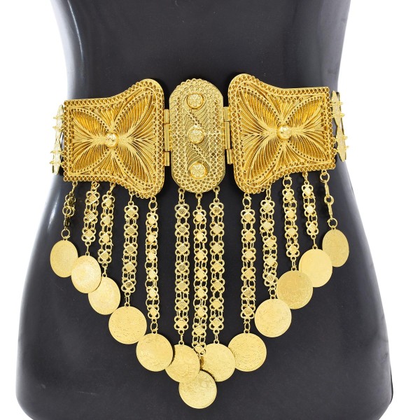 N-7795 Retro Gold Coin Tassel Metal Belt National Costume Body Jewelry