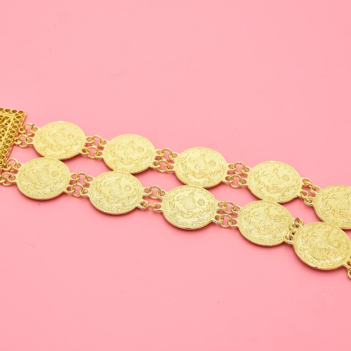 N-7795 Retro Gold Coin Tassel Metal Belt National Costume Body Jewelry
