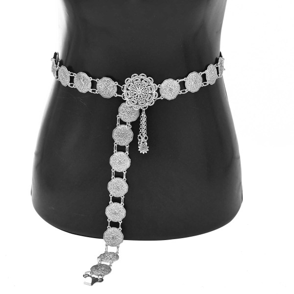N-7857 Antique Silver Round Carved Metal Waist Chain Turkish Ethnic Belly Chains