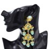 E-6511 Charms Women Drop Earrings Exaggerated Stone Ethnic Bilayer Tassel Pendant Gold Carved Earrings Female