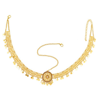 F-1017 Gold Bridal Rhinestone Forehead Head Chain Coin Tassel Headband for Women Girls Wedding Holiday Party Hair Accessories