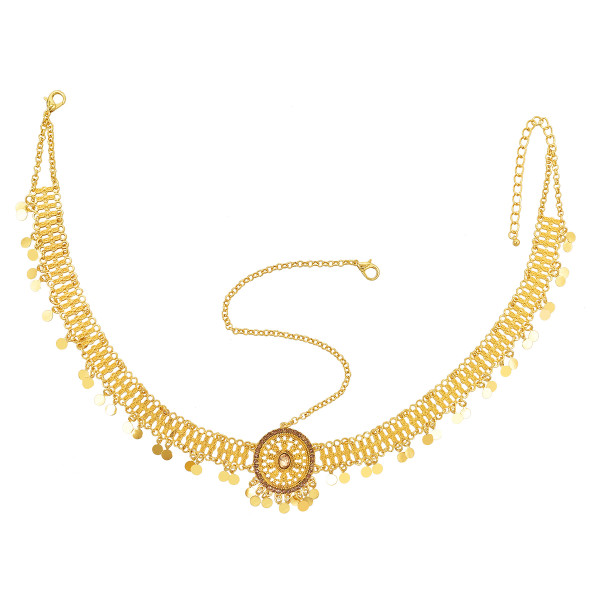 F-1017 Gold Bridal Rhinestone Forehead Head Chain Coin Tassel Headband for Women Girls Wedding Holiday Party Hair Accessories