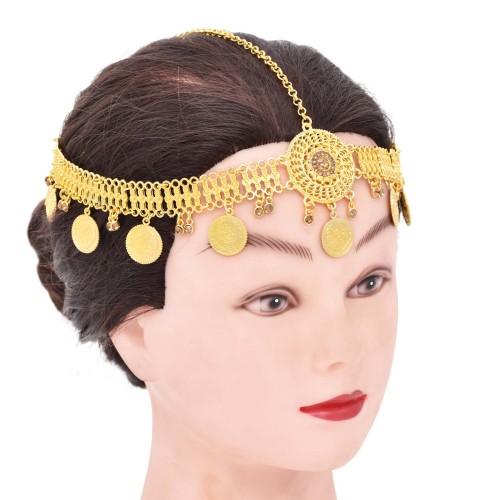 F-1015 Gold Coin Tassel Crystal Flower Forehead Hair Accessories Indian Bohemian Bride Wedding Accessories