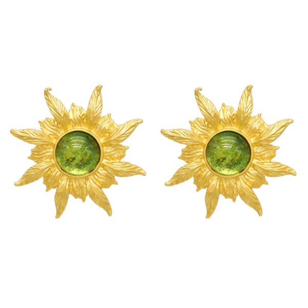 E-6512 French style Vintage SUN-flowers Style Ear Stud Gold Color Metal Green Red Blue Color Crystal For Womens Party Gifts
