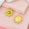 E-6512 French style Vintage SUN-flowers Style Ear Stud Gold Color Metal Green Red Blue Color Crystal For Womens Party Gifts
