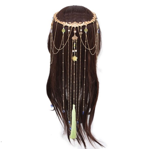 F-1019 Chinese Bridal Hair Accessories Long Tassel Blue Crystal Pendant Hair Jewelry