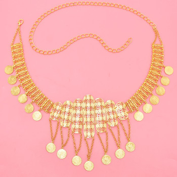 N-7863 COIN TASSEL RHINESTONE HOLLOW CARVED DRESS BODY CHAIN DANCING BELLY CHAIN BOHO ETHNIC WAIST CHAINS FOR WOMEN GIRLS