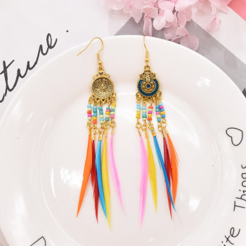 E- 6515 Bohemian Indian Women's Long Dropped Earrings Exaggerate Feather Pendant Retro Bo Earrings Tradition