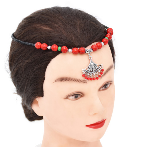 Boho Forehead Head Chain Bead Chain Ethnic Headpiece Vintage Pendant For Women Girls Vacation Decoration