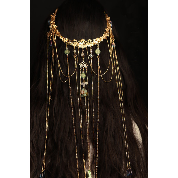F-1019 Chinese Bridal Hair Accessories Long Tassel Blue Crystal Pendant Hair Jewelry