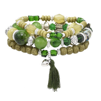 B-1225 6 Sets Boho Bracelets For Women Multilayer Stackable Sparkly Crystal Beaded Stretch Bracelets For Women Girls Gift