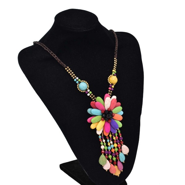 N-7866 Tibetan Turquoise Pendant Necklace Water Drop Stone Tassel Choker Necklaces