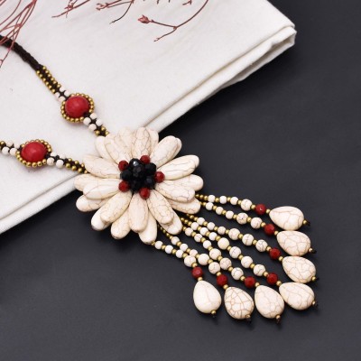 N-7866 Tibetan Turquoise Pendant Necklace Water Drop Stone Tassel Choker Necklaces