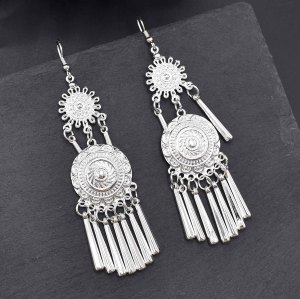 E-6518 Alloy Tassel Women Earrings Silver Bohemian Ethnic Drop Dangle Earrings Gypsy Indian Jhumka