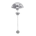 N-7868 Ethnic Style Alloy Carving Flower Butterfly Lady Brooch Tassel Bell Fan Brooch Statement Lady Dance Jewelry Gift