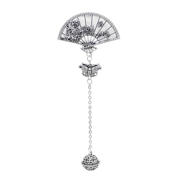 N-7868 Ethnic Style Alloy Carving Flower Butterfly Lady Brooch Tassel Bell Fan Brooch Statement Lady Dance Jewelry Gift