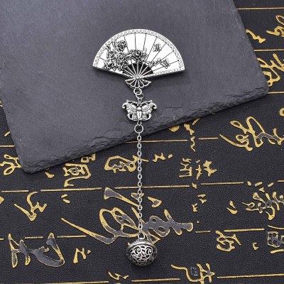 N-7868 Ethnic Style Alloy Carving Flower Butterfly Lady Brooch Tassel Bell Fan Brooch Statement Lady Dance Jewelry Gift