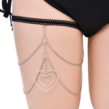 N-7869 New Bohemian Style Drop Heart type Thigh Chain Leg Chain Silver Metal Chain Plus Size Leg Choker Body Chain
