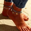 B-1228 Gold Round Sequins Blue Resin Beaded Anklets Bohemian Beach Party Sexy Feet Bracelet Jewelry