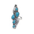 R-1576 Vintage Turquoise Ring Siver Color Alloy Bohemian Style Droplet gemstone Leaf Type Rings For Women