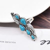 R-1576 Vintage Turquoise Ring Siver Color Alloy Bohemian Style Droplet gemstone Leaf Type Rings For Women