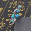 R-1576 Vintage Turquoise Ring Siver Color Alloy Bohemian Style Droplet gemstone Leaf Type Rings For Women