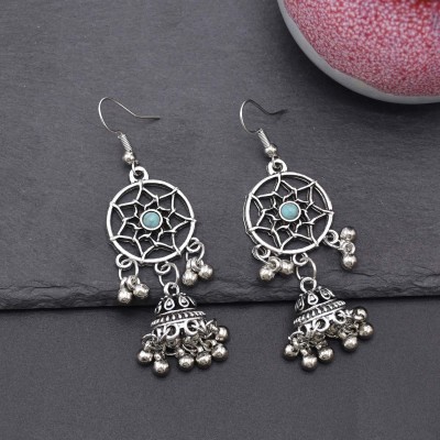 E-6523 Vintage Silver Metal Dream Catcher Big Bell Pendant Indian Earrings for Women