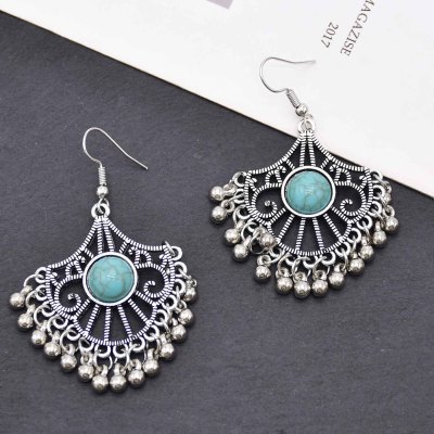 E-6522 Vintage Hollow Women Earrings Bells Tassel Turquoise Turkish Charms Drop Earrings