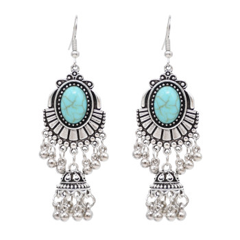 E-6525 Bohemian Antique Silver Alloy Pendant Women's Earrings Statement Traditional Ethnic Tassels Women's Earrings Jewelry Gift