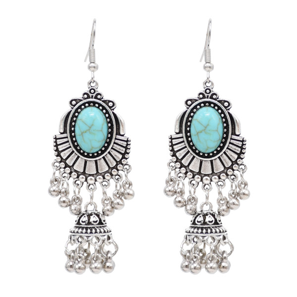 E-6525 Bohemian Antique Silver Alloy Pendant Women's Earrings Statement Traditional Ethnic Tassels Women's Earrings Jewelry Gift