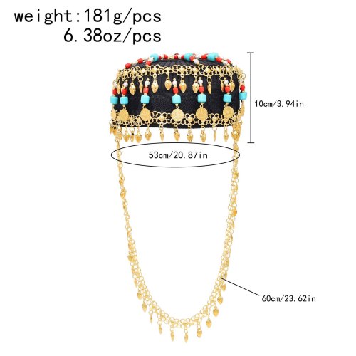 F-1029 Women Cap Hair Jewelry Long Tassel Bohemian Ethnic Coins Bead Statement Headband