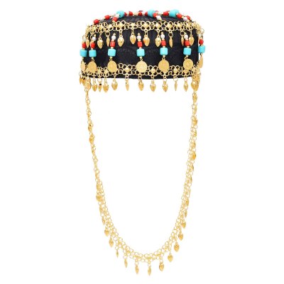 F-1029 Women Cap Hair Jewelry Long Tassel Bohemian Ethnic Coins Bead Statement Headband