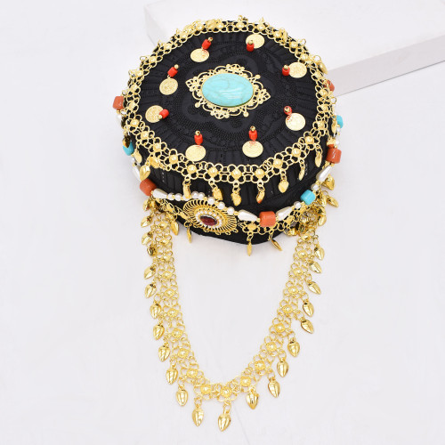 F-1033 Women Cap Hair Jewelry turquoise Red Crystal Long Tassel Bohemian Ethnic Statement Headband