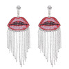 E-6526 New Fashion Rhinestone Lip Dangle Earrings Rhinestone Chain Tassel Women Earrings