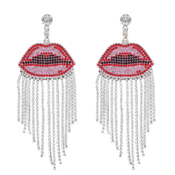 E-6526 New Fashion Rhinestone Lip Dangle Earrings Rhinestone Chain Tassel Women Earrings