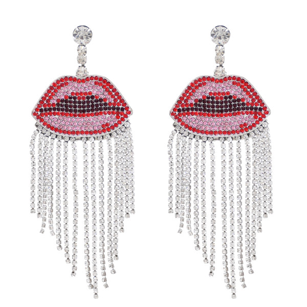 E-6526 New Fashion Rhinestone Lip Dangle Earrings Rhinestone Chain Tassel Women Earrings